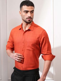 LOCOMOTIVE - Men Orange Melange Textured Shirt