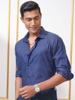 LOCOMOTIVE - Men Navy Blue Jacquard Printed Relaxed Fit Shirt