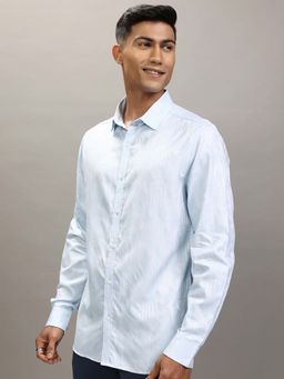 LOCOMOTIVE - Men Light Blue Self Design Full Sleeves Shirt