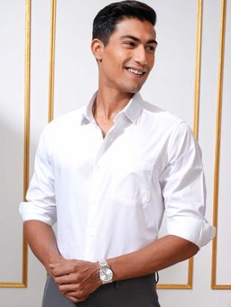 LOCOMOTIVE - Men White Dobby Stripes Slim Fit Shirt