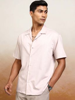 LOCOMOTIVE - Men Light Beige Textured Collar Relaxed Fit Shirt