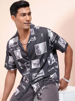 LOCOMOTIVE - Men Black Graphic Printed Collar Relaxed Fit Shirt