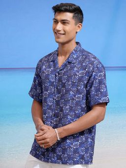 LOCOMOTIVE - Men Navy Blue Printed Collar Relaxed Fit Shirt