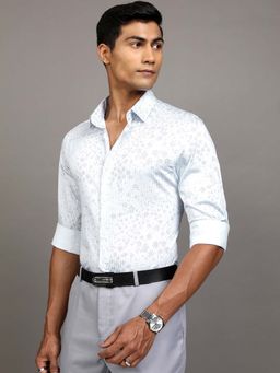 LOCOMOTIVE - Men Light Blue Printed Slim Fit Full Sleeves Shirt