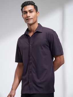 LOCOMOTIVE - Men Purple Knit Textured Relaxed Fit Shirt