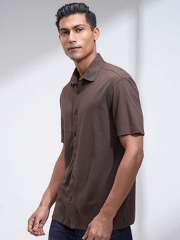 LOCOMOTIVE - Men Brown Knit Textured Relaxed Fit Shirt