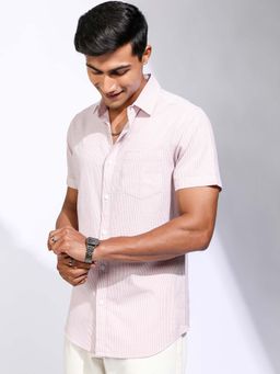 LOCOMOTIVE - Men Pink Stripes Relaxed Fit Shirt