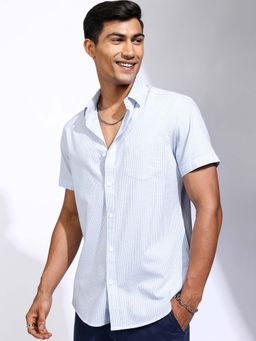 LOCOMOTIVE - Men Blue Stripes Relaxed Fit Shirt