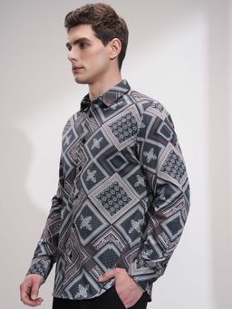 LOCOMOTIVE - Men Grey Popcorn Printed Slim Fit Party Shirt