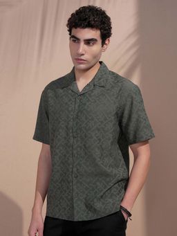 LOCOMOTIVE - Men Olive Self Design Relaxed Fit Shirt