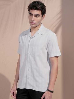 LOCOMOTIVE - Men Grey Textured Relaxed Fit Shirt