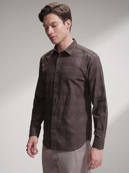 LOCOMOTIVE - Men Brown Dobby Textured Checks Shirt