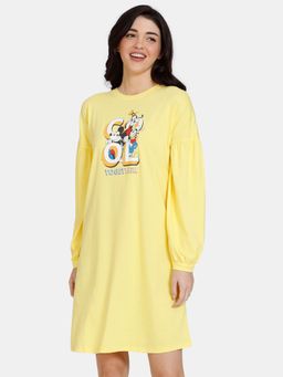 Zivame - Mickey & Friends Knit Cotton Knee Length Nightdress - Lemon Drop -Yellow