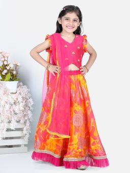 Kinder Kids - Yellow - Pink Kota Lehenga with Embroidered Top and Dupatta (Set of 3)