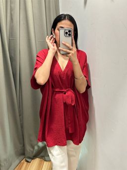 Femmella - Red Tie Up Kimono Top
