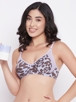 Clovia - Cotton Non Padded Wirefree Printed Full Coverage Bra - Purple