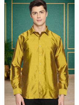 TATTVA - Mens Gold Toned Polyester Opaque Slim Shirt
