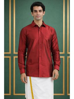 TATTVA - Mens Maroon Toned Polyester Opaque Slim Shirt