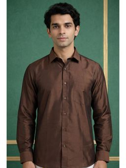 TATTVA - Mens Chocolate Toned Polyester Opaque Slim Shirt