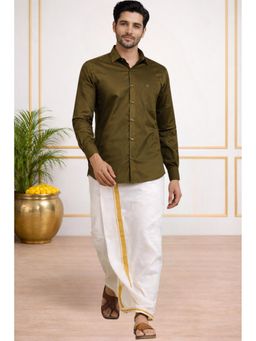 TATTVA - Olive Toned Solid Opaque Party Shirt