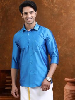 TATTVA - Men Royal Blue Toned Art Silk Casual Shirt