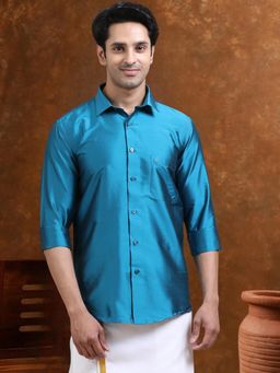 TATTVA - Men Ultramarine Toned Art Silk Casual Shirt