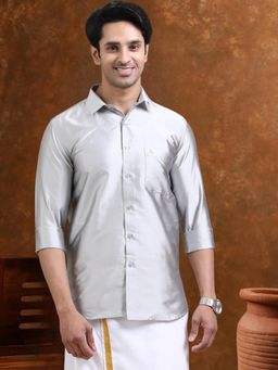 TATTVA - Men Grey Toned Art Silk Casual Shirt