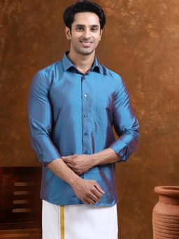 TATTVA - Men Cobalt Blue Toned Art Silk Casual Shirt