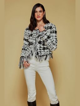 BOHO-CHIC By Sukriti Jain - Monochrome Tweed Fringe Jacket
