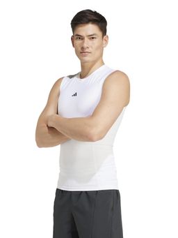 adidas - White Solid Sleeveless Tank Top