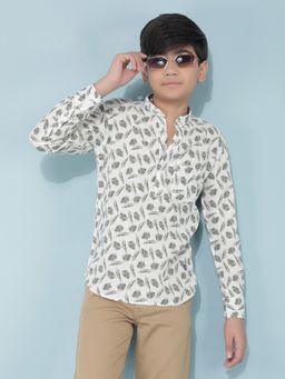 CRIMSOUNE CLUB - Boys Leaf Print Linen Kurta
