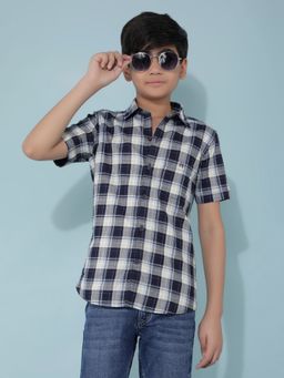 CRIMSOUNE CLUB - Boys Navy Blue Cotton Checked Shirt