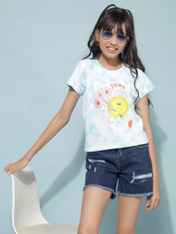 CRIMSOUNE CLUB - Girls Blue Graphic Print T-Shirt