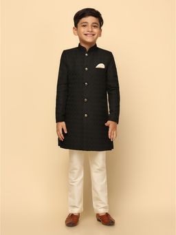 KISAH - Boys Black Indowestern Sherwani with Pyjama (Set of 2)