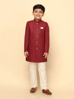 KISAH - Boys Maroon Indowestern Sherwani with Pyjama (Set of 2)