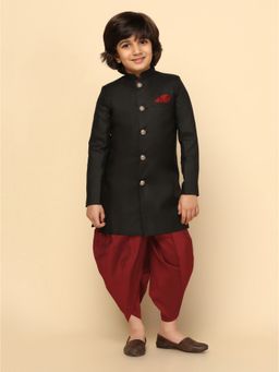 KISAH - Boys Black Indowestern Sherwani with Dhoti (Set of 2)