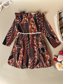 Bella Moda - Girls Casual Printed Brown Dress