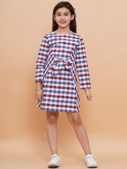 PICCOLO - Plaid Dress with Waist Front Tie-Multi