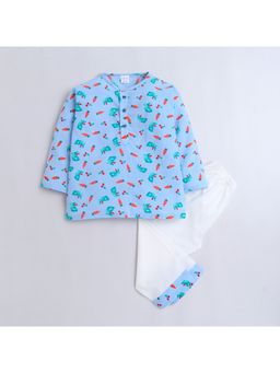 Polka Tots - Kurta Pyjama Cotton for Boys & Girls Carrot - Blue (Set of 2)