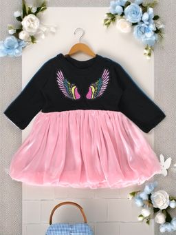 Bella Moda - Girls Solid Fit & Flair Party Wear Pink Dress