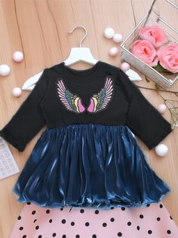 Bella Moda - Girls Solid Fit & Flair Party Wear Blue Dress