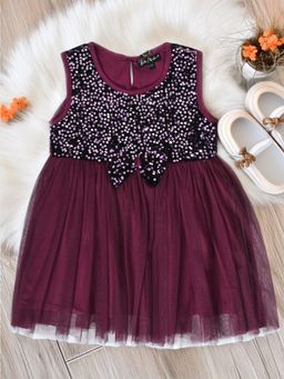Bella Moda - Girls Solid Fit & Flair Party Wear Purple Dress