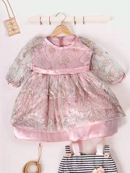 Bella Moda - Girls Solid Fit & Flair Party Wear Pink Dress