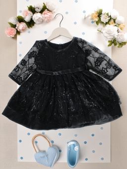 Bella Moda - Girls Solid Fit & Flair Party Wear Black Dress