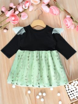 Bella Moda - Girls Solid Fit & Flair Party Wear Green Dress