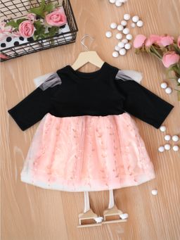 Bella Moda - Girls Solid Fit & Flair Party Wear Peach Dress