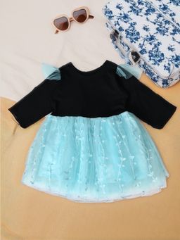 Bella Moda - Girls Solid Fit & Flair Party Wear Blue Dress