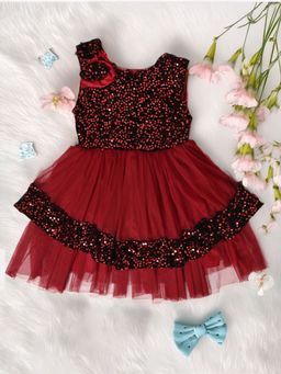 Bella Moda - Girls Solid Fit & Flair Party Wear Red Dress