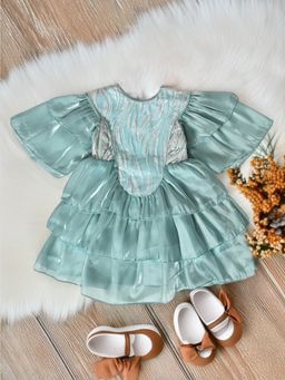 Bella Moda - Girls Solid Fit & Flair Party Wear Blue Dress