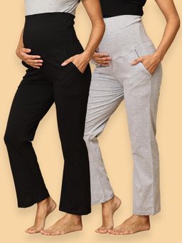 The Mom Store - Comfy Maternity Trackpants Black & Grey (Pack of 2)